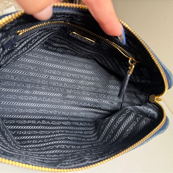 Prada Blue Denim Triangle Logo Pouch with Gold Hardware - Picture 14 of 15
